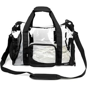 Large Transparent Bag with Shoe Compartment, Transparent Gym Bag with Adjustable Shoulder Strap for Home, Travel and Sporting Events - Grey