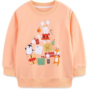 Toddler Girls Christmas Sweatshirts Cotton Long Sleeve Xmas Reindeer Tops Kids Christmas Tree Pullover Shirt 2-7T