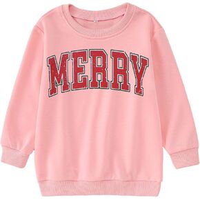 Christmas Sweatshirt for Kid Girls Vintage Merry Letter Shirts Long Sleeve Pullover Top Winter Clothes 7-12 Years