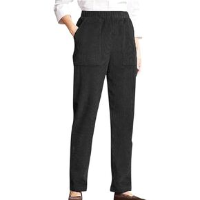 Corduroy Pants for Women Elastic High Waist Pull On Straight Leg Slacks Casual Fall Trousers with Pockets