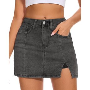 Casual Slit Denim Skort Mini Jean Skirt with Shorts Underneath High Waist Jean Skirt for Women Denim Skirt