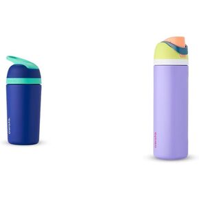 Owala Kids Flip Insulated Stainless-Steel Water Bottle with Straw and Locking Lid, 14-Ounce, Navy/Blue (Celestial Sphere)