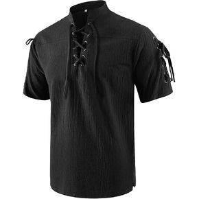 Viking Short Sleeve Shirts for Men, Renaissance Medieval Ren Faires Costumes Cotton Halloween Cosplay
