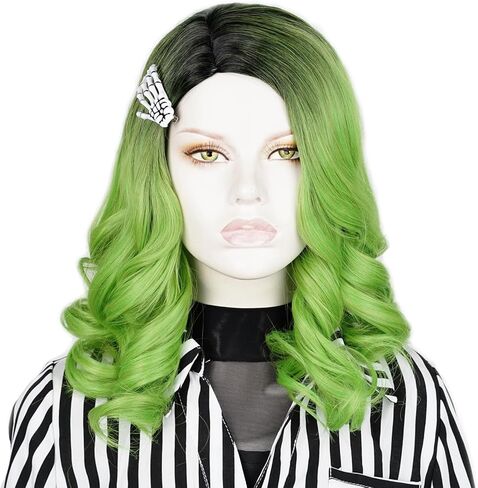 QACCF Short Green Women Curly Heat Reistant Halloween Costume Cosplay Synthetic Realistic Hair Pin with Wig (Emerald) in Kuwait