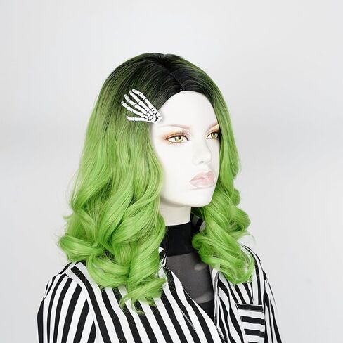 QACCF Short Green Women Curly Heat Reistant Halloween Costume Cosplay Synthetic Realistic Hair Pin with Wig (Emerald) in Kuwait