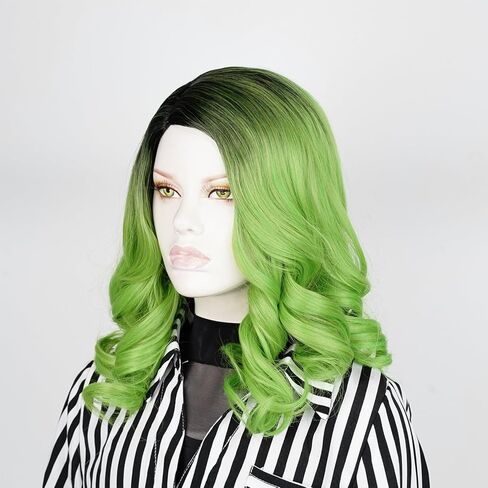 QACCF Short Green Women Curly Heat Reistant Halloween Costume Cosplay Synthetic Realistic Hair Pin with Wig (Emerald) in Kuwait