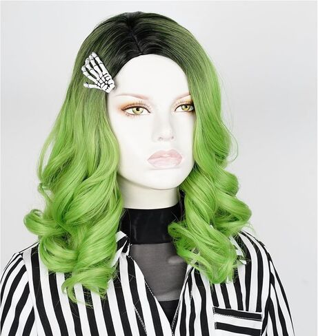 QACCF Short Green Women Curly Heat Reistant Halloween Costume Cosplay Synthetic Realistic Hair Pin with Wig (Emerald) in Kuwait