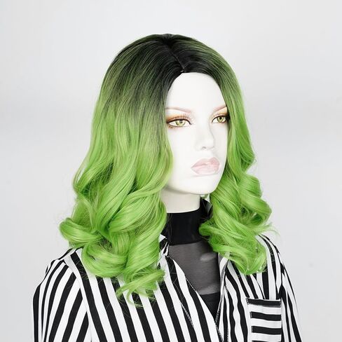 QACCF Short Green Women Curly Heat Reistant Halloween Costume Cosplay Synthetic Realistic Hair Pin with Wig (Emerald) in Kuwait