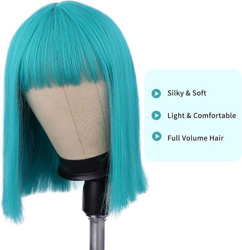 شعر مستعار بوب أزرق مخضر وأخضر مزرق قصير مع الانفجارات شعر مستعار بوب مستقيم شعر مستعار صناعي بدون دانتيل شعر مستعار كامل للنساء التأثيري أو الحفلات in Kuwait