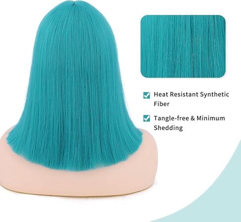 شعر مستعار بوب أزرق مخضر وأخضر مزرق قصير مع الانفجارات شعر مستعار بوب مستقيم شعر مستعار صناعي بدون دانتيل شعر مستعار كامل للنساء التأثيري أو الحفلات in Kuwait