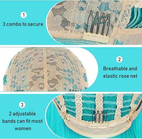 شعر مستعار بوب أزرق مخضر وأخضر مزرق قصير مع الانفجارات شعر مستعار بوب مستقيم شعر مستعار صناعي بدون دانتيل شعر مستعار كامل للنساء التأثيري أو الحفلات in Kuwait