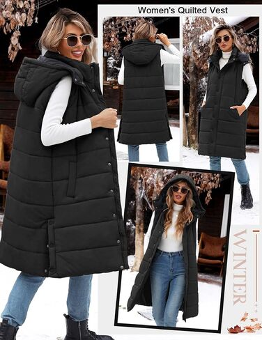 Long Puffer Vest Women With Hood Sleeveless Down Vest Warm Jacket Winter Coat With Pockets in Saudi Arabia