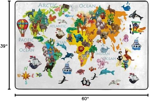 سجاد فانتاسو الإسفنجي الناعم لغرف الأطفال خريطة العالم للحيوانات غير قابل للانزلاق للأطفال الأولاد والبنات غرفة اللعب وغرفة المعيشة 72 × 48 بوصة in Kuwait