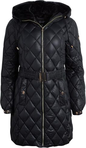 Jessica Simpson Women's Long Puffer Coat - Belted Faux Fur Lined Hooded Winter Coat - Quilted Puffer Jackets for Women (S-XL) in Saudi Arabia