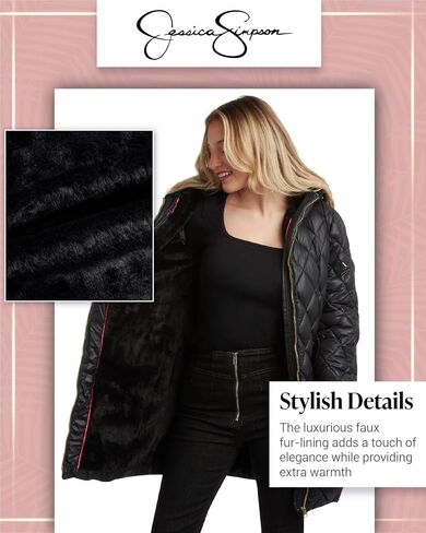 Jessica Simpson Women's Long Puffer Coat - Belted Faux Fur Lined Hooded Winter Coat - Quilted Puffer Jackets for Women (S-XL) in Saudi Arabia