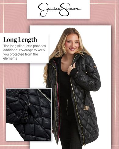 Jessica Simpson Women's Long Puffer Coat - Belted Faux Fur Lined Hooded Winter Coat - Quilted Puffer Jackets for Women (S-XL) in Saudi Arabia