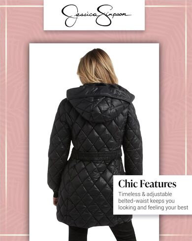 Jessica Simpson Women's Long Puffer Coat - Belted Faux Fur Lined Hooded Winter Coat - Quilted Puffer Jackets for Women (S-XL) in Saudi Arabia