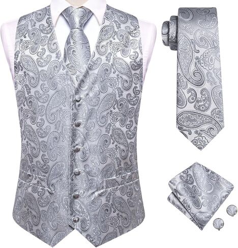 Hi-Tie Mens Suit Vest Tie set Classic Waistcoat and Necktie Handkerchief Cufflinks Suit Wedding Party in Saudi Arabia