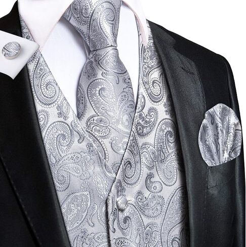 Hi-Tie Mens Suit Vest Tie set Classic Waistcoat and Necktie Handkerchief Cufflinks Suit Wedding Party in Saudi Arabia