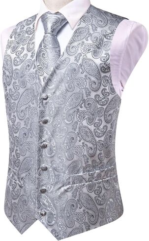 Hi-Tie Mens Suit Vest Tie set Classic Waistcoat and Necktie Handkerchief Cufflinks Suit Wedding Party in Saudi Arabia