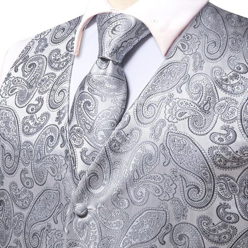 Hi-Tie Mens Suit Vest Tie set Classic Waistcoat and Necktie Handkerchief Cufflinks Suit Wedding Party in Saudi Arabia