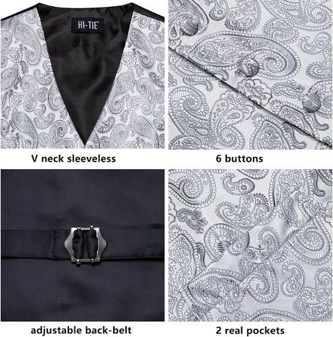 Hi-Tie Mens Suit Vest Tie set Classic Waistcoat and Necktie Handkerchief Cufflinks Suit Wedding Party in Saudi Arabia