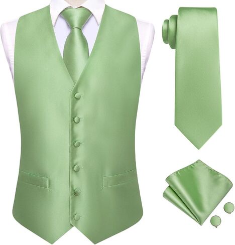 Hi-Tie Mens Suit Vest Tie set Classic Waistcoat and Necktie Handkerchief Cufflinks Suit Wedding Party in Saudi Arabia