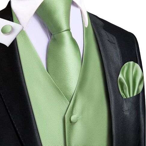 Hi-Tie Mens Suit Vest Tie set Classic Waistcoat and Necktie Handkerchief Cufflinks Suit Wedding Party in Saudi Arabia