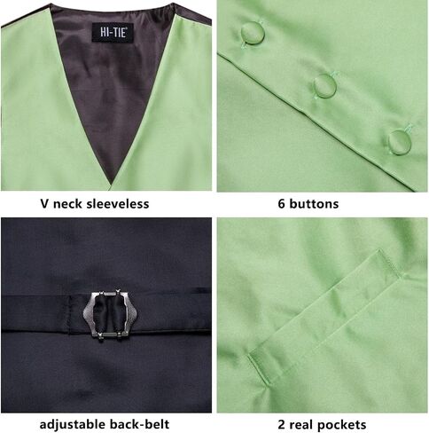 Hi-Tie Mens Suit Vest Tie set Classic Waistcoat and Necktie Handkerchief Cufflinks Suit Wedding Party in Saudi Arabia