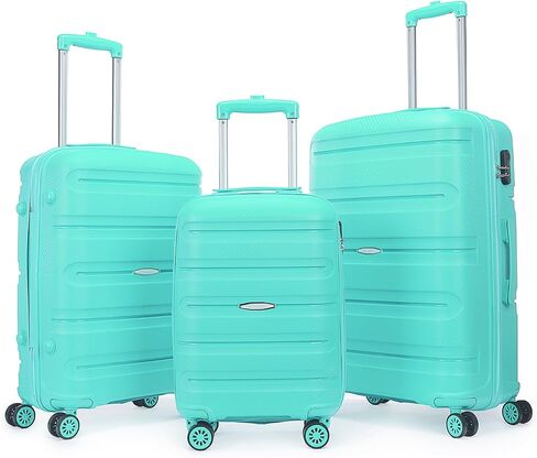 Voyager Trilogy Luggage Set - 3-Piece Hardshell Suitcases with 360 Spinner Wheels - Lightweight, Expandable in Red, Yellow, Blue, Purple, Green, Gold, Black (Black (Yellow Stripe) Set) in Saudi Arabia