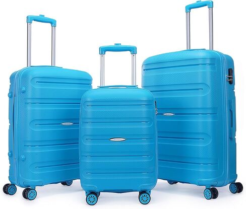 Voyager Trilogy Luggage Set - 3-Piece Hardshell Suitcases with 360 Spinner Wheels - Lightweight, Expandable in Red, Yellow, Blue, Purple, Green, Gold, Black (Black (Yellow Stripe) Set) in Saudi Arabia