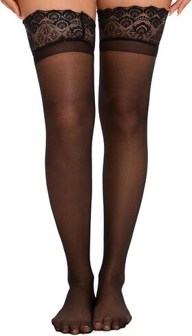 Lidogirl Women Sheers Lace Top Silicone Thigh High Stockings in Saudi Arabia