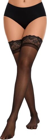 Lidogirl Women Sheers Lace Top Silicone Thigh High Stockings in Saudi Arabia