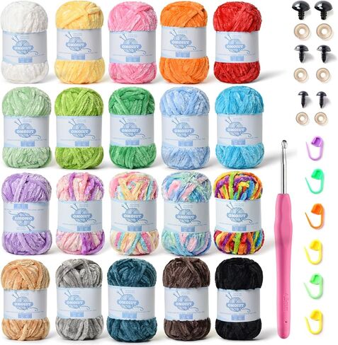 12 Pack 590 (yd) Chunky Chenille Yarn for Crocheting and Hand Knitting with Black Red White Green Yellow Orange Plush Velvet Yarn，Baby Blanket Yarn for Crocheting Soft Amigurumi Yarn in Kuwait
