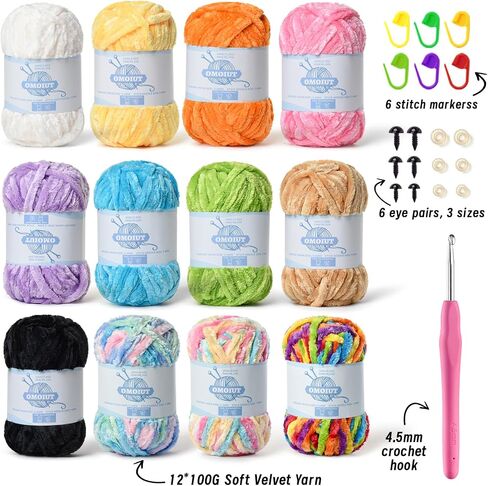 12 Pack 590 (yd) Chunky Chenille Yarn for Crocheting and Hand Knitting with Black Red White Green Yellow Orange Plush Velvet Yarn，Baby Blanket Yarn for Crocheting Soft Amigurumi Yarn in Kuwait