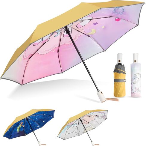 Kids Umbrella - Unicorn Cat Prince Childrens Cartoon Cute Yellow Umbrella, kids Umbrella Girls Boy, Automatic Portable Compact Windproof Travel Child Umbrells for Rain ＆ Sun in Saudi Arabia