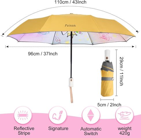 Kids Umbrella - Unicorn Cat Prince Childrens Cartoon Cute Yellow Umbrella, kids Umbrella Girls Boy, Automatic Portable Compact Windproof Travel Child Umbrells for Rain ＆ Sun in Saudi Arabia
