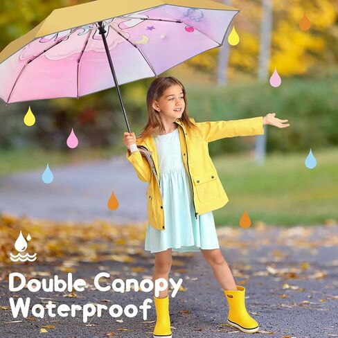 Kids Umbrella - Unicorn Cat Prince Childrens Cartoon Cute Yellow Umbrella, kids Umbrella Girls Boy, Automatic Portable Compact Windproof Travel Child Umbrells for Rain ＆ Sun in Saudi Arabia