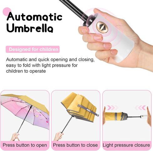 Kids Umbrella - Unicorn Cat Prince Childrens Cartoon Cute Yellow Umbrella, kids Umbrella Girls Boy, Automatic Portable Compact Windproof Travel Child Umbrells for Rain ＆ Sun in Saudi Arabia