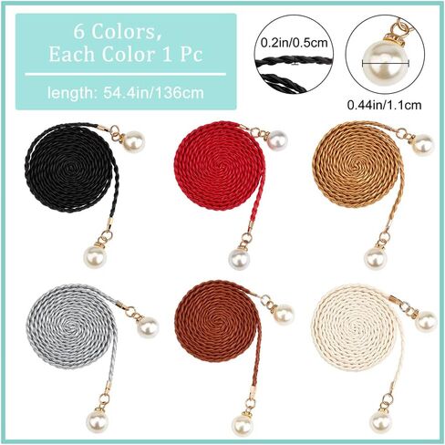 CRASPIRE 6Pcs Thin Braided Belt 3 Colors PU Leather Boho Knotted Waistband Rope 59in(150cm) Adjust Beaded Vintage Skinny Tie Trendy Decorative Woven Waist Cord for Lady Women Summer Skirt Dress in Saudi Arabia