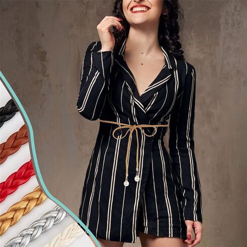 CRASPIRE 6Pcs Thin Braided Belt 3 Colors PU Leather Boho Knotted Waistband Rope 59in(150cm) Adjust Beaded Vintage Skinny Tie Trendy Decorative Woven Waist Cord for Lady Women Summer Skirt Dress in Saudi Arabia