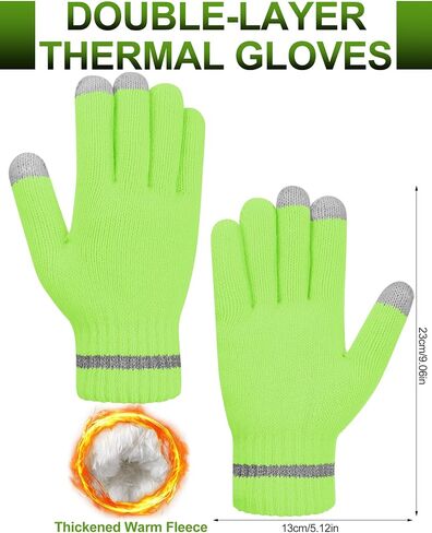 Shihanee 3 Pcs Men Hi Vis Thermal Beanie Hat Glove Neck Winter Warm Fleece Lined Reflective Stripes High Visibility Knit Cap in Saudi Arabia