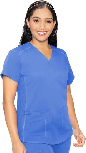 Med Couture Scrub Set for Women, 11 Pockets with V-Neck Scrub Top MC7459 and Comfortable Scrub Pants, MC7739, Ciel - L Top/L Pant in Saudi Arabia