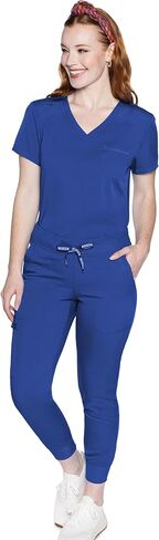 Med Couture Women's Scrub Set with V- Neck Scrub Top MC7448 and 2-Way Stretch Pants 7710, Royal - L Top/L Pant in Saudi Arabia