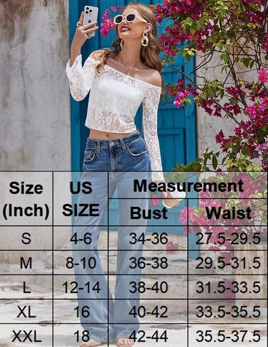 Avidlove Lace Mesh Crop Tops for Women Y2k Off Shoulder Tops Sexy Sheer Bell Long Sleeve Going Out Tops in Saudi Arabia