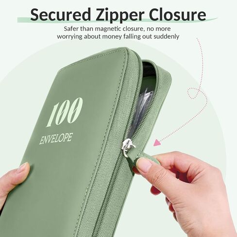 Sooez Savings Challenges Book with Extra Pocket Storage, Zipper Closure 100 Envelopes Money Saving Challenge, PU Saving Binder with Cash Envelope & Laminated Tracker for Cash Bill 8.3"x 10.5" Olive in Saudi Arabia
