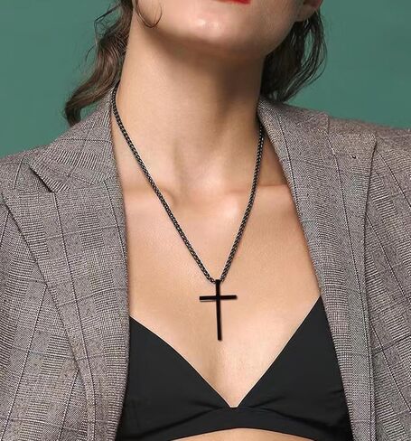 XOYOYZU Cross Necklace for Men Boys Christmas Gift Cross Pendant Strength Bible Verse Stainless Steel Necklaces in Saudi Arabia