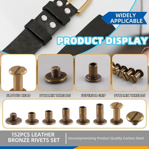 Glarks 150 Sets Bronze Chicago Screws Assorted Kit, M5 x 5mm, 6mm, 8mm, 10mm, 12mm Chicago Rivets and 4x4mm Flat Head Stud Screw, Nail Rivet Chicago Button Screw Posts Metal Accessories in Saudi Arabia