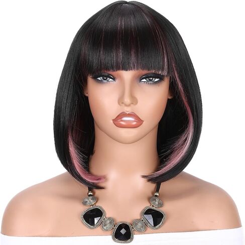 WIGER Teal Blue Bob Wig Bluish Green Short Bob Wigs with Bangs Straight Bob Wig Synthetic Bob Hair No Lace Full Wigs for Women Cosplay or Party in Saudi Arabia