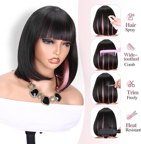 WIGER Teal Blue Bob Wig Bluish Green Short Bob Wigs with Bangs Straight Bob Wig Synthetic Bob Hair No Lace Full Wigs for Women Cosplay or Party in Saudi Arabia